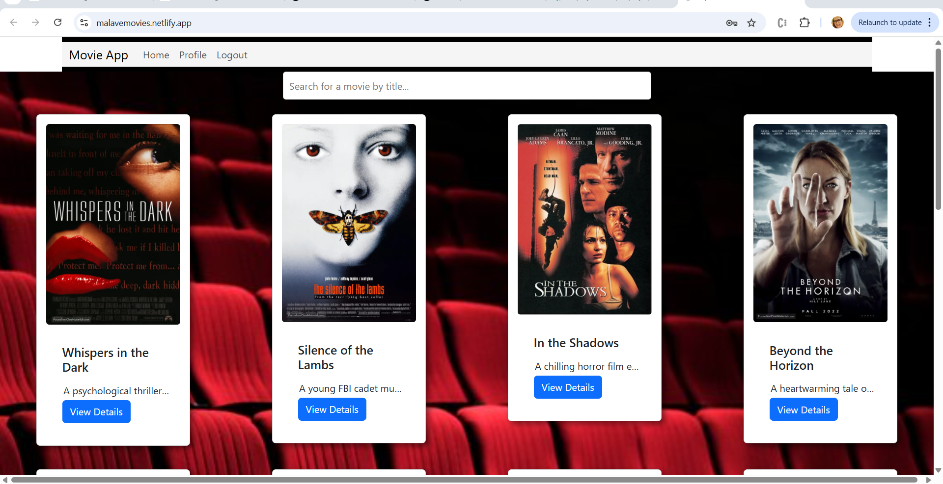 Screenshot of the Full-Stack Movie App React project